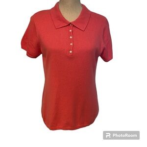GENEVA SWEATER SHORT SLEEVE COLLAR BUTTONS PINK CASHMERE tagged XL Fits M